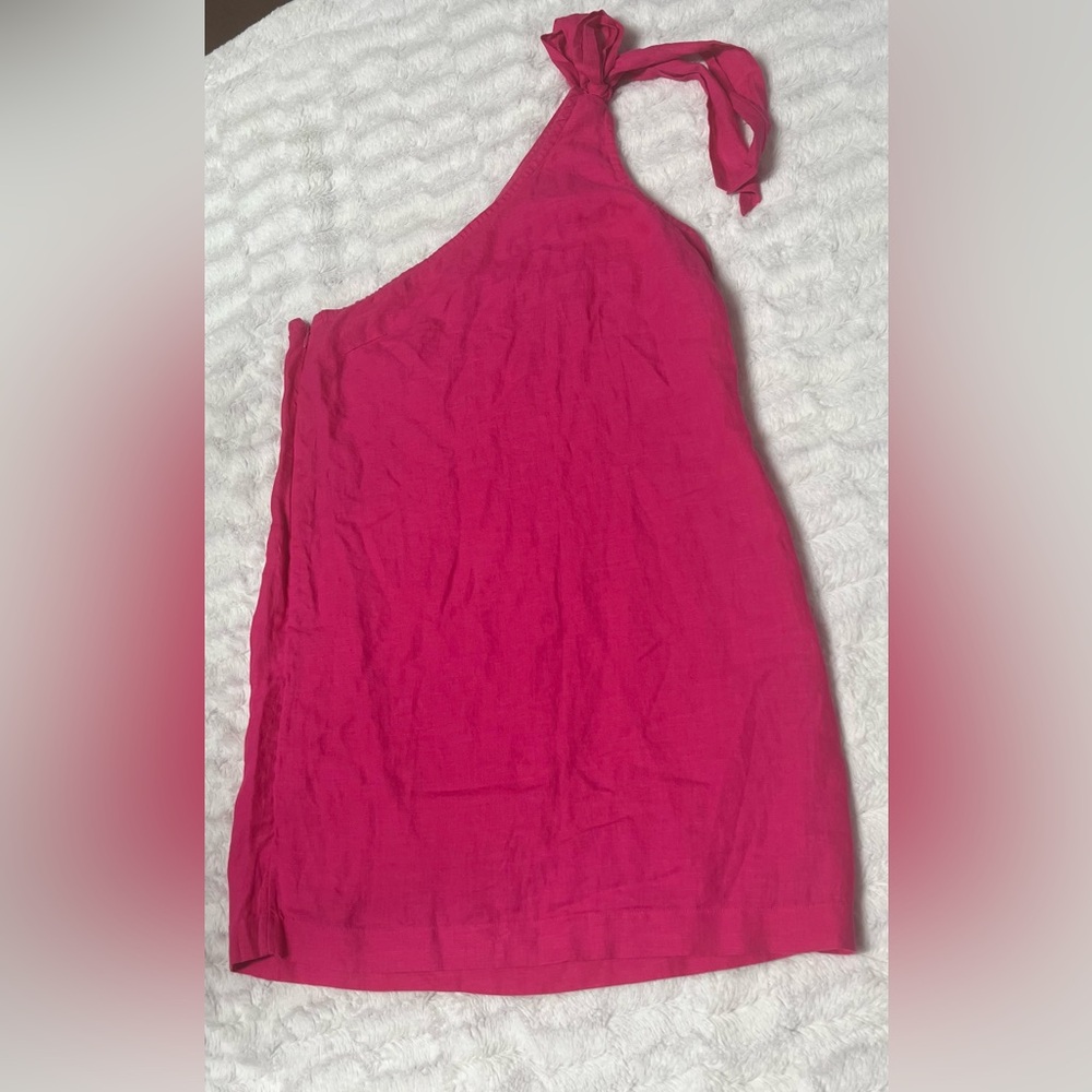 JCrew pink one shoulder dress size 2 fits between small and medium